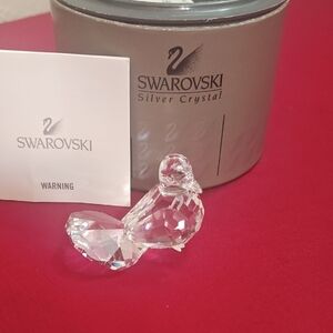 Swarovski Crystal 7605 000 001 Dove Bird Figurine With Cert Pink Eyes
